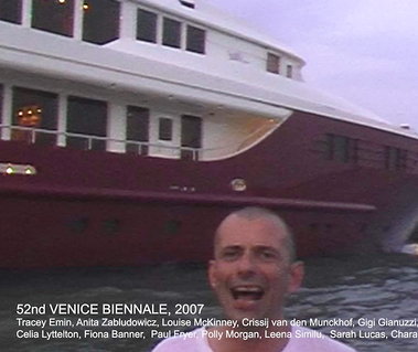 Gigi Gianuzzi driving his boat in Venice Biennale 2007. Vanessa's art diaries1993-2007 art  film documentary