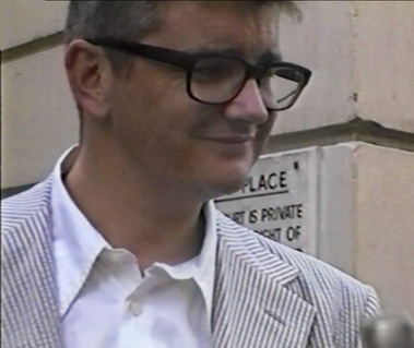 Jay Jopling outside White Cube on Duke street St James 1997. Vanessa's art diaries1993-2007 art  film documentary.