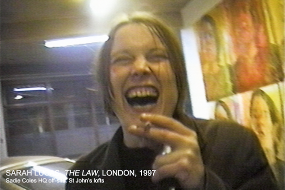 Sarah Lucas, THE LAW exhibition at Sadie Coles 1997. Still from film Vanessa's Art Diaries.
