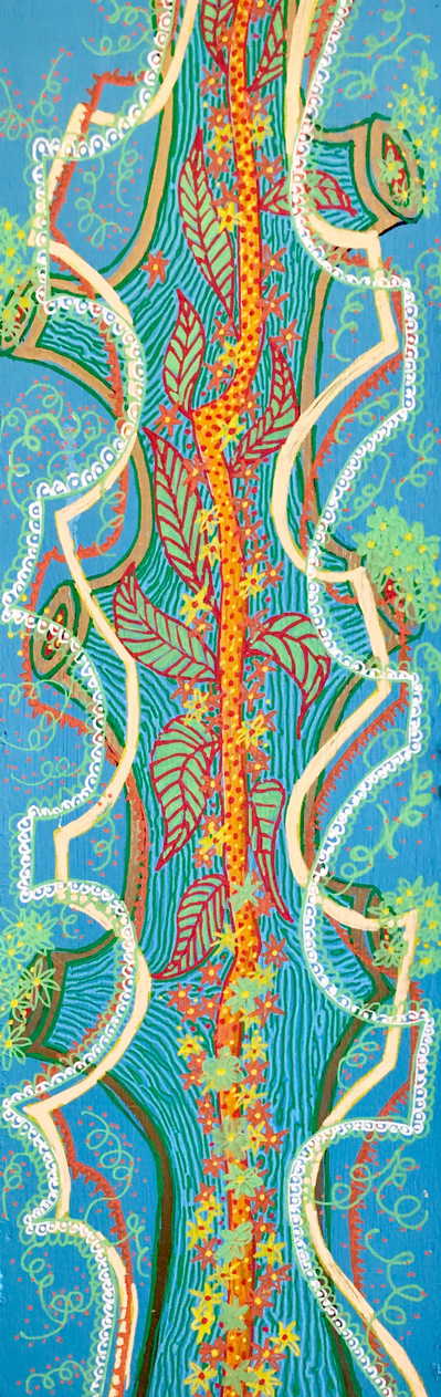 #7 Summer 
Acrylic Spray Paint and Paint Pen on Wood Panel 
25"x5"