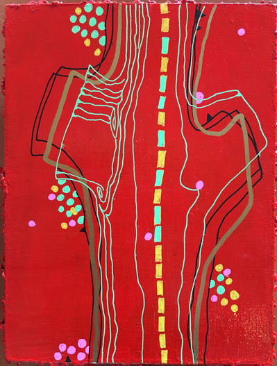 #1 Dot-Dot-Line-Line, Acrylic Spray Paint and Paint Pen on Wood Panel, 8"x 6"
