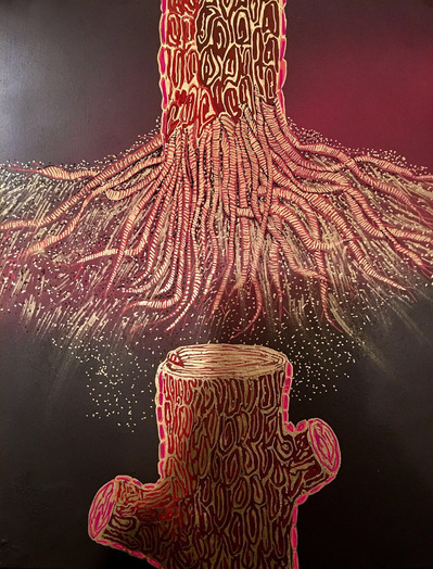 #38 A Fool Sees Not the Same Tree That a Wise Man Sees
Acrylic Spray Paint and Paint Pen on Wood Panel 
14"x11"
