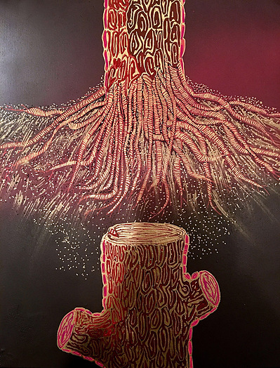 #38 A Fool Sees Not the Same Tree That a Wise Man Sees
Acrylic Spray Paint and Paint Pen on Wood Panel 
14"x11"