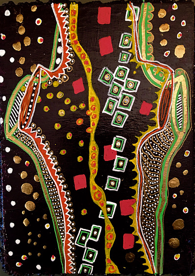 #2 Dot and Square
Acrylic Spray Paint and Paint Pen on Wood Panel 
8"x6"