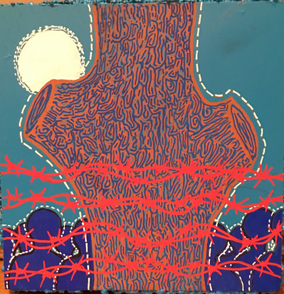 #13 Keeping Them Out
Acrylic Spray Paint and Paint Pen on Wood Panel 
6"x6"