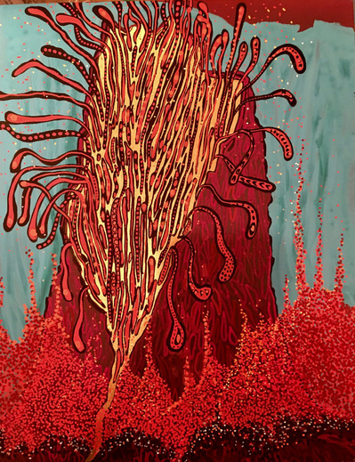 #37 California Dreaming
Acrylic Spray Paint and Paint Pen on Wood Panel 
14"x11"