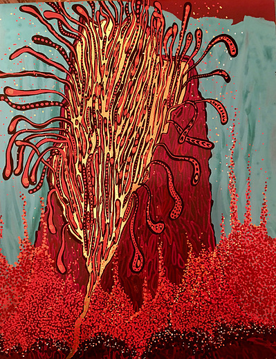 #37 California Dreaming
Acrylic Spray Paint and Paint Pen on Wood Panel 
14"x11"