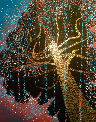 #43 Georgia, The Tree, and Me
Acrylic Spray Paint and Paint Pen on Wood Panel 
10"x 8"