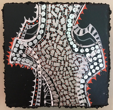#16 Resolve (Sold)
Acrylic Spray Paint and Paint Pen on Wood Panel 
6"x6"