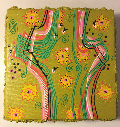 #4 Spring (Sold)
Acrylic Spray Paint and Paint Pen on Wood Panel 
6"x6"