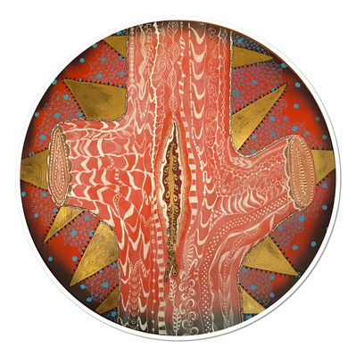 #40 See the Tree-Saw the Tree
Acrylic Spray Paint and Paint Pen on Wood Panel 
40" Diameter