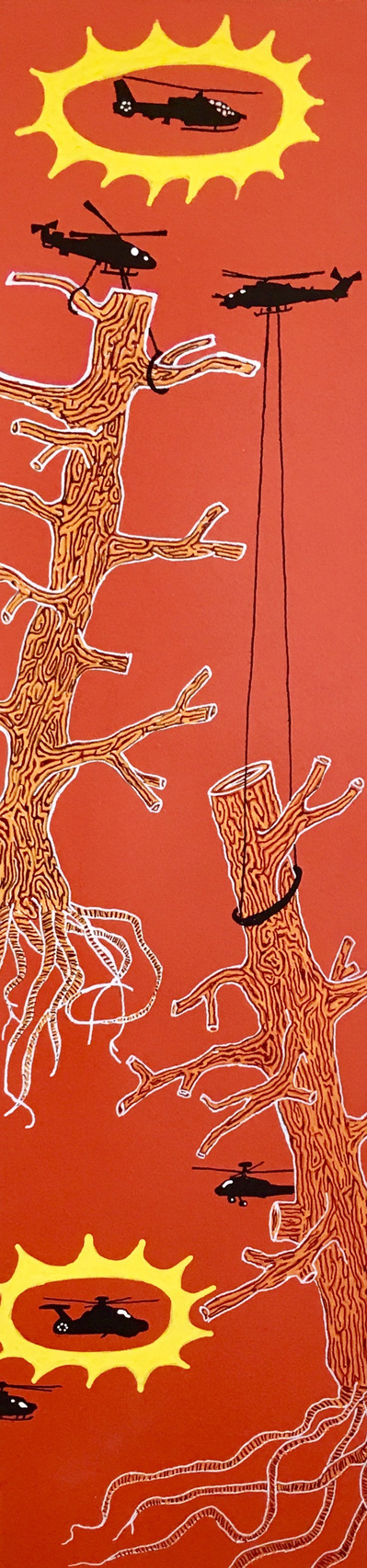 #18 Hauling Them Away
Acrylic Spray Paint and Paint Pen on Wood Panel 
24"x6"