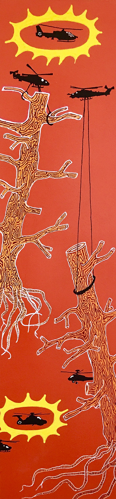 #18 Hauling Them Away
Acrylic Spray Paint and Paint Pen on Wood Panel 
24"x6"