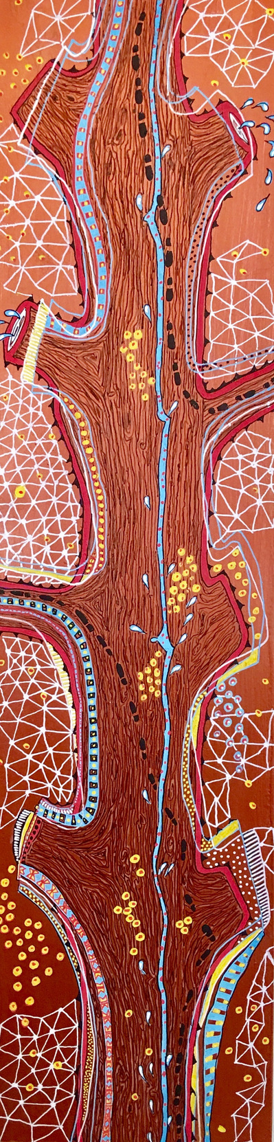 #8 Escape Route 
Acrylic Spray Paint and Paint Pen on Wood Panel 
24"x6"