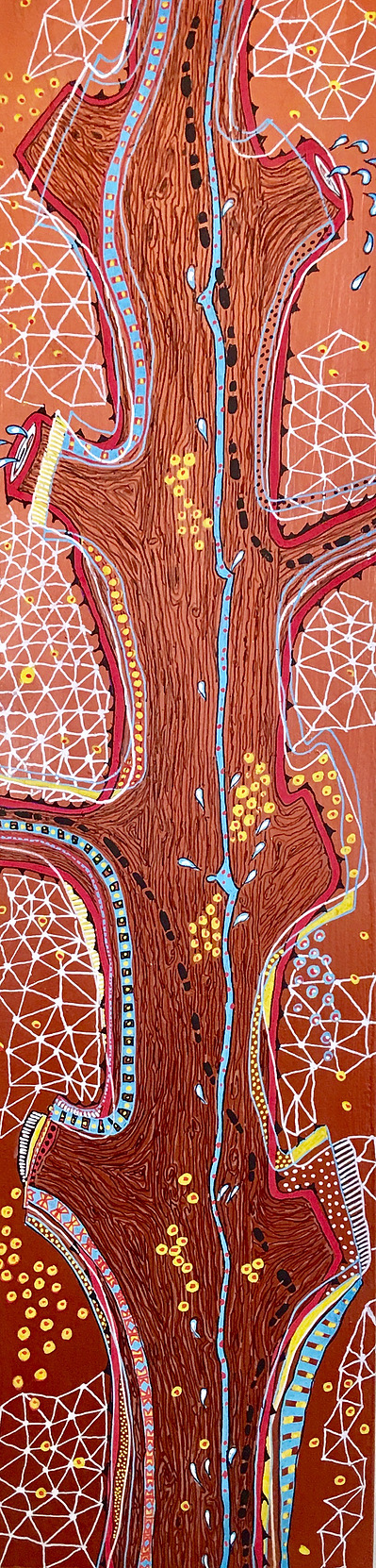 #8 Escape Route 
Acrylic Spray Paint and Paint Pen on Wood Panel 
24"x6"