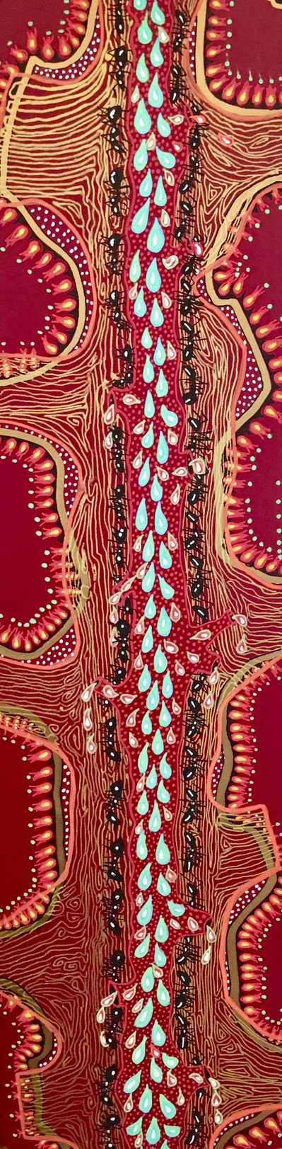 #14 Fire, Ants, Water
Acrylic Spray Paint and Paint Pen on Wood Panel 
24"x6"