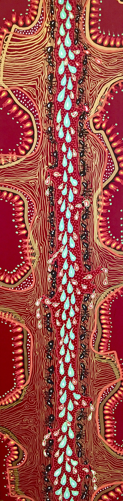 #14 Fire, Ants, Water
Acrylic Spray Paint and Paint Pen on Wood Panel 
24"x6"