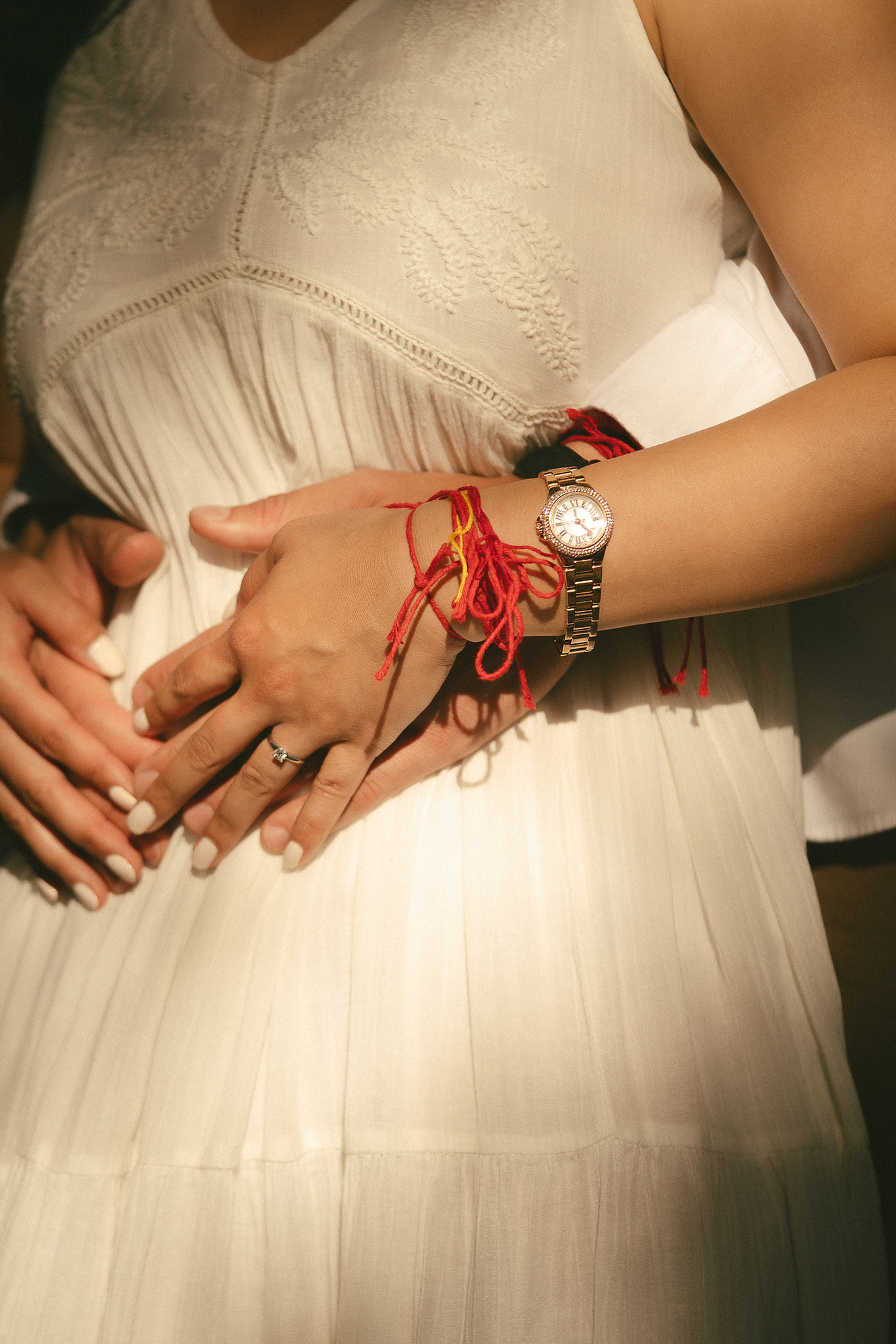 The bride and groom pose in the sun for a warm, organic portrait of their red ribbon. An intimate, romantic elopement in the Redwoods Grove in Orange County, CA. Aly Rose Photo, wedding, elopement, engagement, portrait photographer in Southern California.