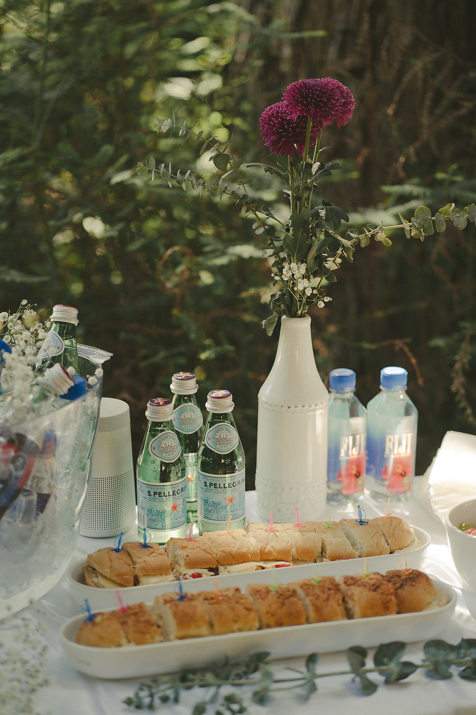 Details of snacks and refreshments set up for an intimate, romantic elopement in the Redwoods Grove in Orange County, CA. Aly Rose Photo, wedding, elopement, engagement, portrait photographer in Southern California. Warm, dreamy images.