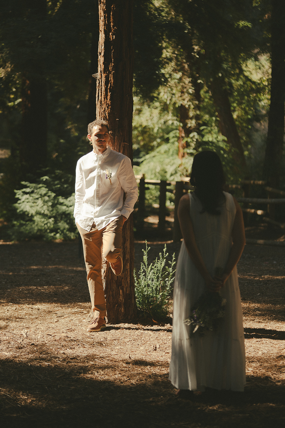 The bride and groom pose for a warm, organic portrait. An intimate, romantic elopement in the Redwoods Grove in Orange County, CA. Aly Rose Photo, wedding, elopement, engagement, portrait photographer in Southern California.