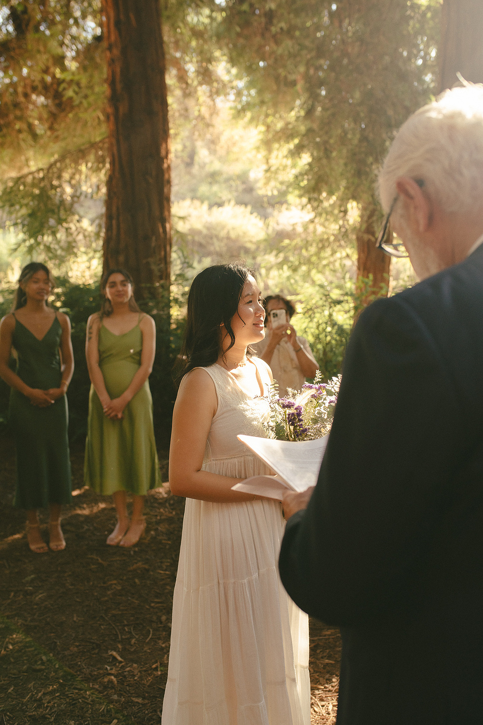 The bride says her vows for the elopement ceremony. An intimate, romantic elopement in the Redwoods Grove in Orange County, CA. Aly Rose Photo, wedding, elopement, engagement, portrait photographer in Southern California.
