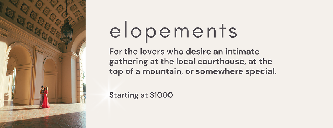 Elopement photography package pricing by Aly Rose Photo. For the lovers who desire an intimate gathering at the local courthouse, at the top of a mountain, or somewhere special. Starting at $1000. Southern California elopement photographer