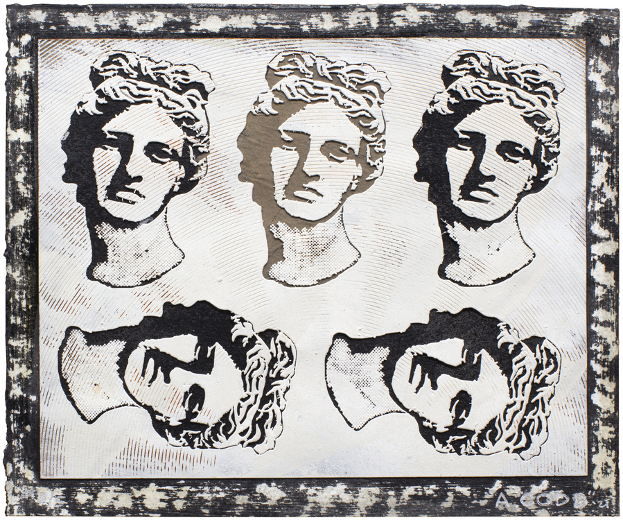 Edition #3 of 5. Old Apollo Bust Sticker Jig
