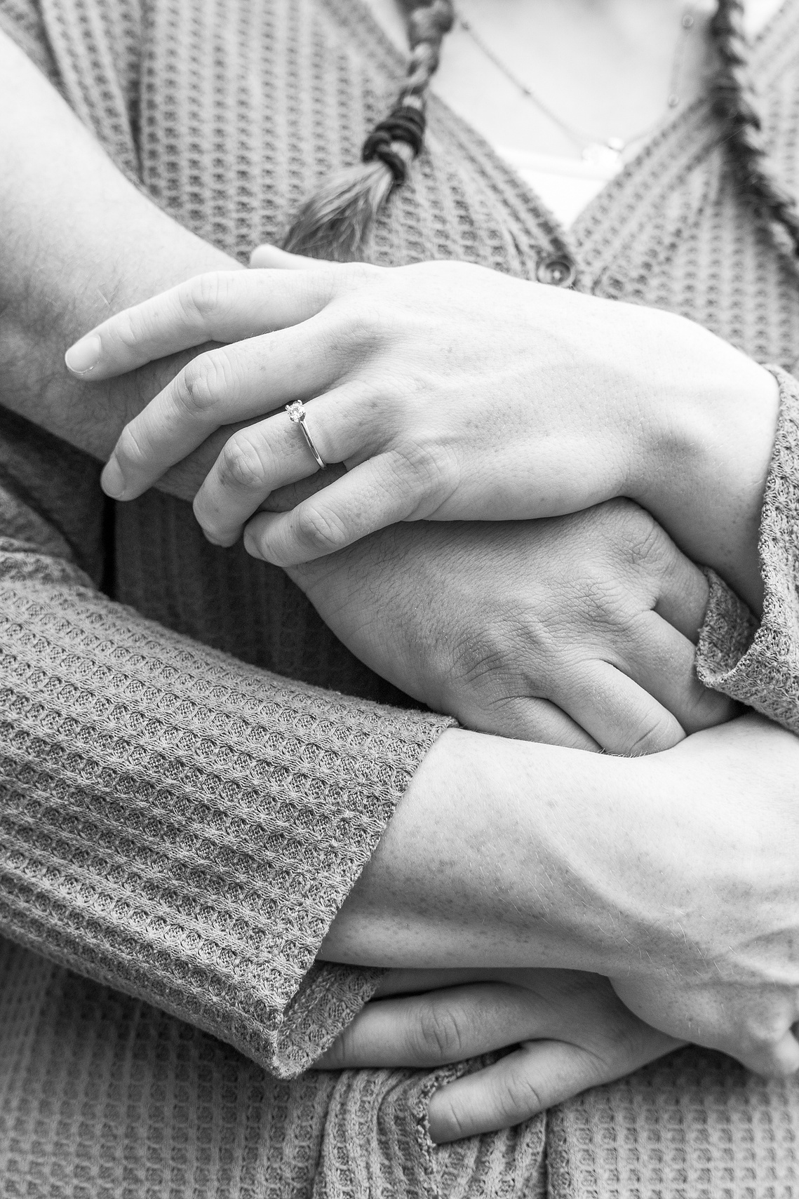 Engagement photos at Cloudland Canyon waterfall featuring romantic dancing poses and natural rock formations.