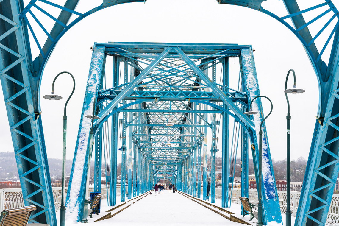 Walnut Street Bridge Snow Covered, Chattanooga, TN 