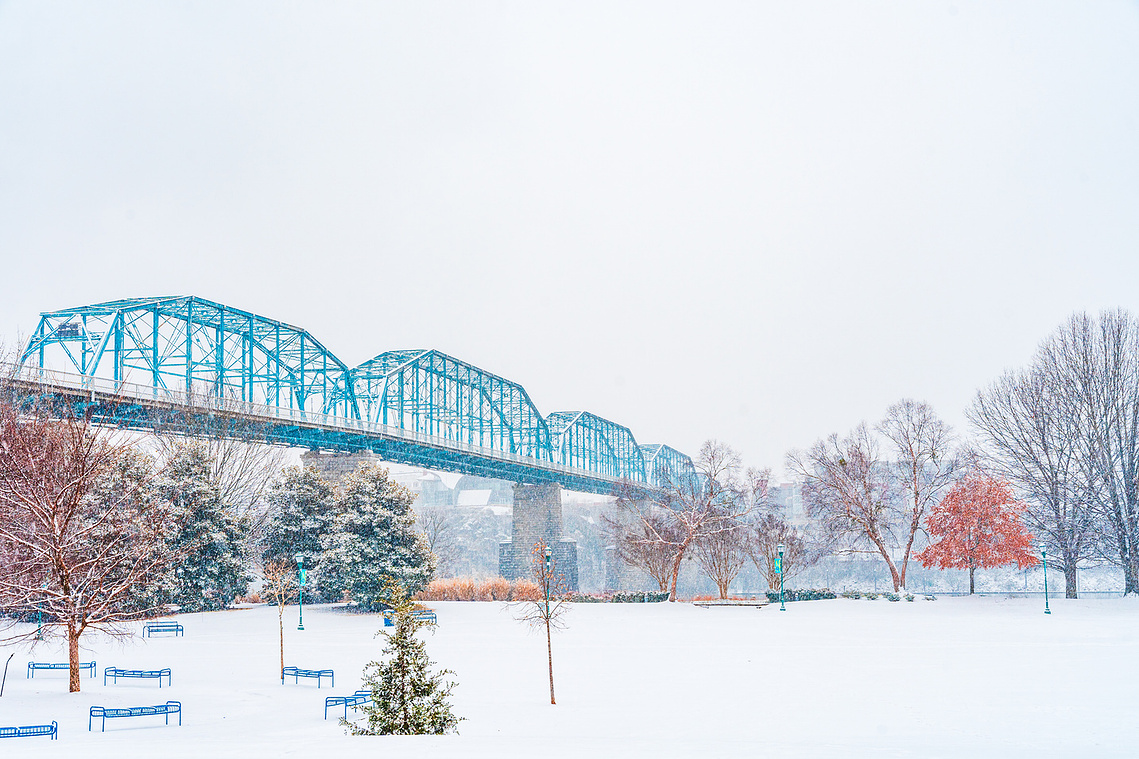 Walnut Street Bridge and Coolidge Park covered in snow, January 2025 by Anh Bao Tran-Le Photography