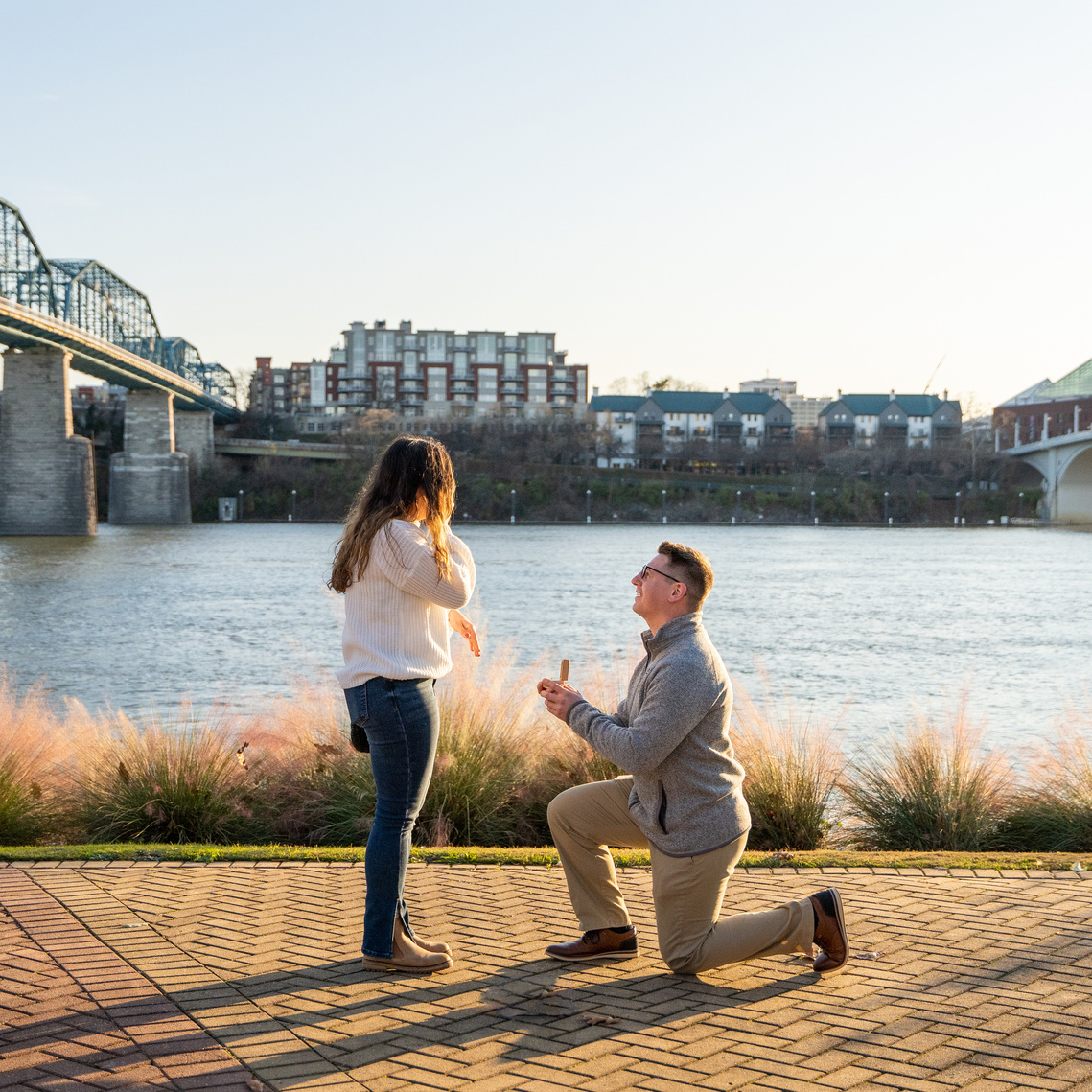 Engagement Portraits at Coolidge Park by Water, Chattanooga, Tennessee 