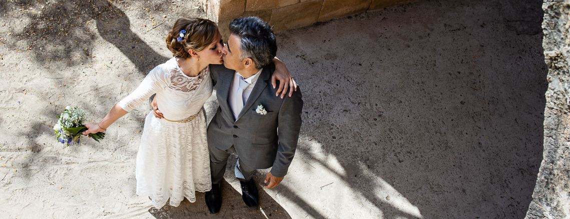 A happy bride and groom in Altafulla, Barcelona Spain