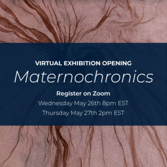 Exhibition invitation for maternochronics, maternal exhaustion in the time of COVID organized by Emily Zarse