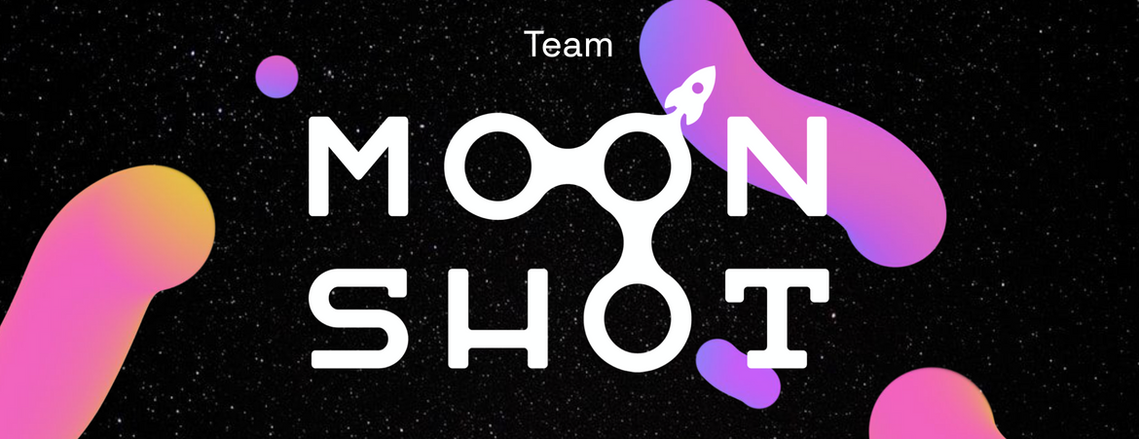 Pink and purple blobs on a starry space background complement the words Team Moonshot in decorative text across the middle of the image