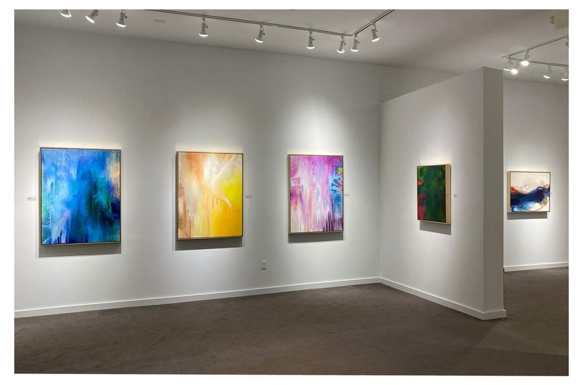 Installation image of abstract Katherine Boxall paintings at Jerald Melberg Gallery September 18-October 22, 2022