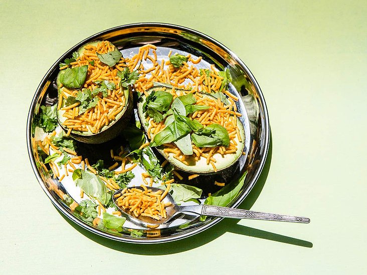 Bhujia, priya krishna, chaat, indianish, avocado, indian food, austin food photographer