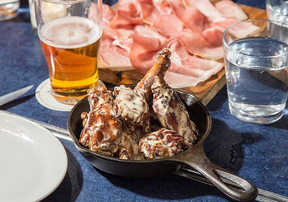 Blue Smoke NYC, Union Square Hospitality Group, Jean-Paul Bourgoeis, Taste Talks, Food Photography, Vintage Food Photography, oysters, cornbread madeleines, crawfish hushpuppies, alabama white wings, benton's tennessee ham