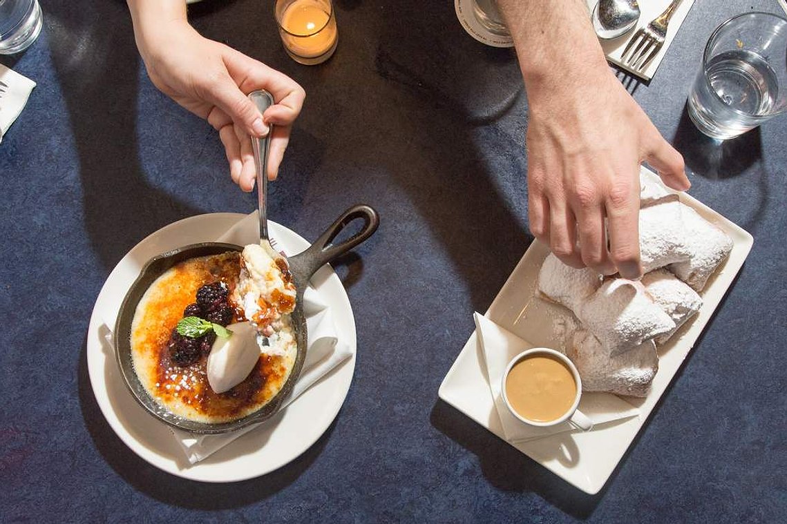 Blue Smoke NYC, Union Square Hospitality Group, Jean-Paul Bourgoeis, Taste Talks, Food Photography, Vintage Food Photography,  rice pudding brulee, beignets, coffee creme anglaise