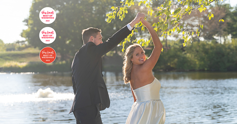 Wedding Photographer-Uniquely Created Photography. Bride and groom after the wedding. Dancing by the lake.