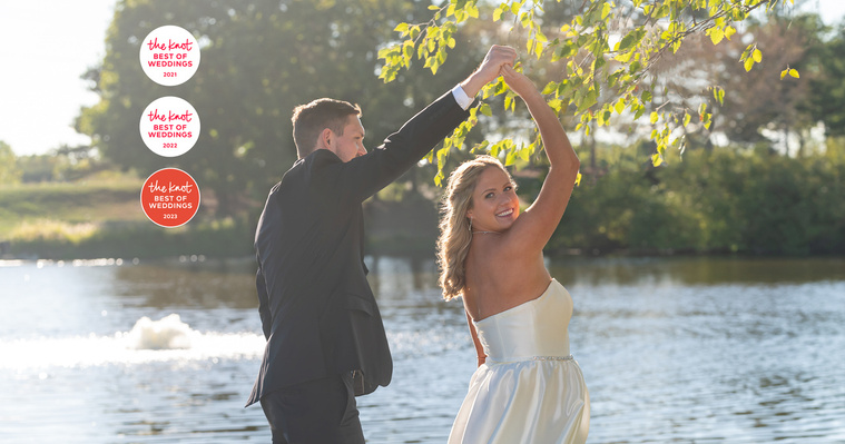 Wedding Photographer-Uniquely Created Photography. Bride and groom after the wedding. Dancing by the lake.