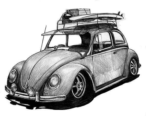 PENCIL DRAWING OF A VW SURF WAGON