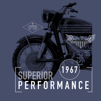 SLICK CLEAN PHOTOGRAPHIC MOTORCYCLE DESIGN ON A TEE SHIRT