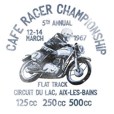 RETRO CAFE RACER DRAWN GRAPHIC WASHED OUT ON A WHITE TEE
