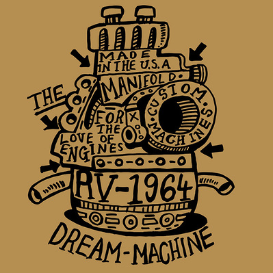 LOOSE HAND DRAWN ENGINE TIME MACHINE ON A TEE SHIRT