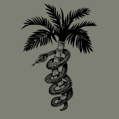 SNAKE AND PALM TREE MENSWEAR SURF PRINT GRAPHIC HAND DRAWN
