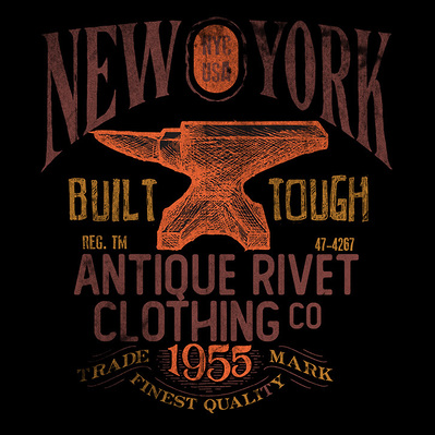 ANTIQUE CLOTHING BRAND TOUGH ANVIL GRAPHIC HAND SKETCHED DESIGN FOR A BLACK TEE