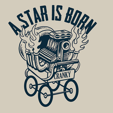 HAND DRAWN ENGINE IN PRAM IRREVERENT AUSSIE HUMOUR MENSWEAR GRAPHIC TEE SHIRT PRINT
