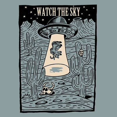 COMICAL UFO ABDUCTING A COW ON A TEE SHIRT 