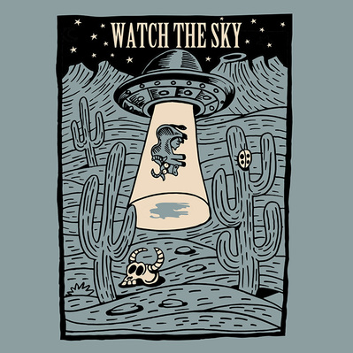 COMICAL UFO ABDUCTING A COW ON A TEE SHIRT 