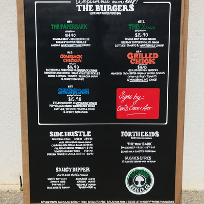 Menu Sign for Paperbark Burger Co